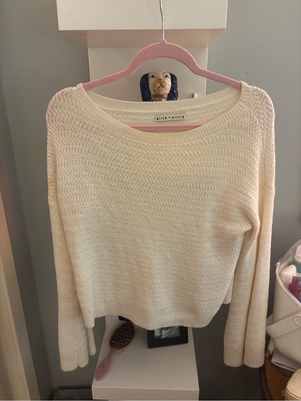 Alice + Olivia Ivory Chevron Knit Crewneck Sweater